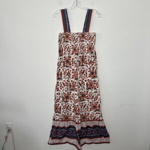 Joie Dress Womens Medium White Floral Smocked Strappy Maxi Sundress Boho Cotton